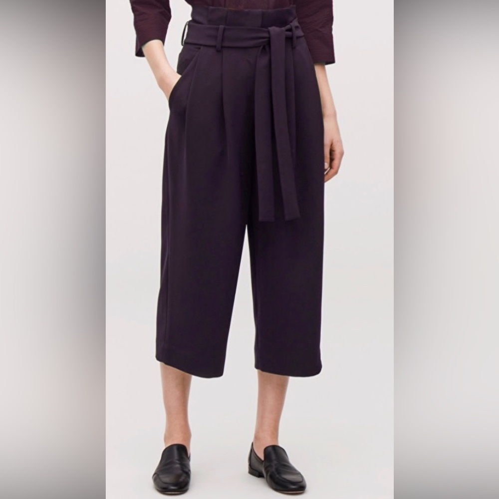 COS Aubergine Paper Bag Waist Tie Culottes Pants 2 4